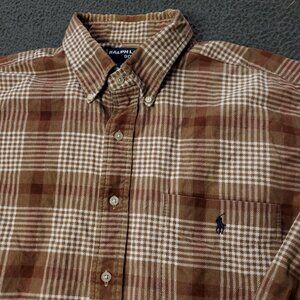 Polo Ralph Lauren Shirt Mens XL Brown Plaid Button  Long Sleeve Golf Tilden